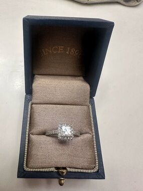 14K Princess Halo Diamond Engagement Ring with Cushion-Cut Center